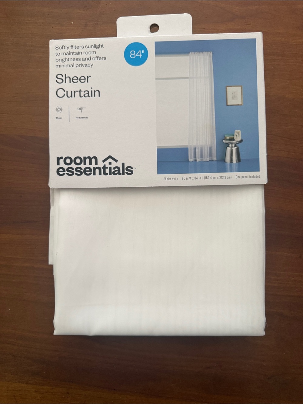 Room Essentials White Sheer Curtain Panel 84”
